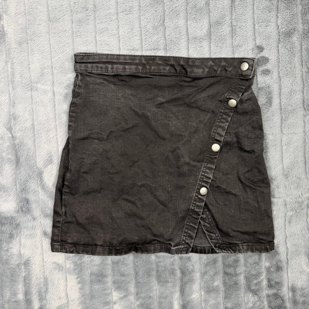 We The Free Free People Black Denim Wrap Snap Button Mini Skirt Size 8 US 8978